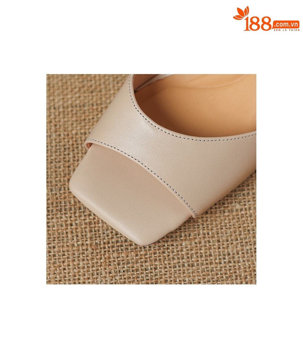 Sandal cao gót nữ mũi vuông hở ngón chân, quai một chữ, gót thô 9 cm — màu trắng ngà chi tiết 8