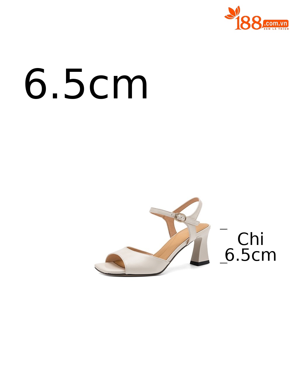 Sandal cao gót nữ mũi vuông hở ngón chân, quai một chữ, gót thô 9 cm — màu trắng ngà chi tiết 4