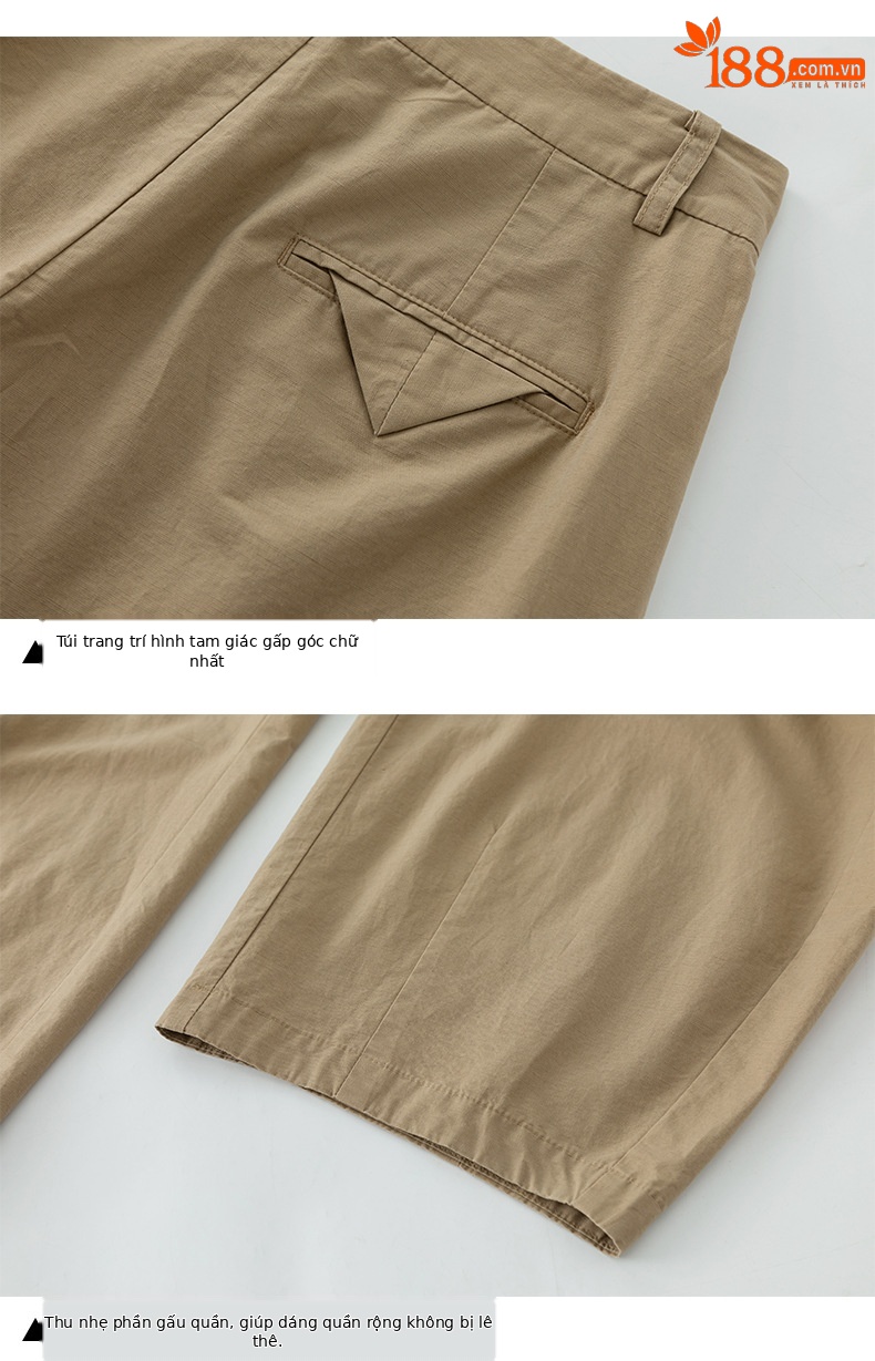 Quần culottes nữ ống rộng cạp cao vải lanh phối cotton, dáng bong bóng thoáng mát — màu kaki chi tiết 16