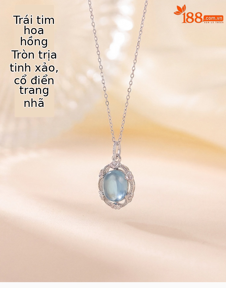 Mặt dây chuyền bạc S925 hình trứng đá Aquamarine phong cách thanh lịch, dây chuyền cổ trang sức bạc — Mặt dây chuyền đơn (không kèm dây) chi tiết 1