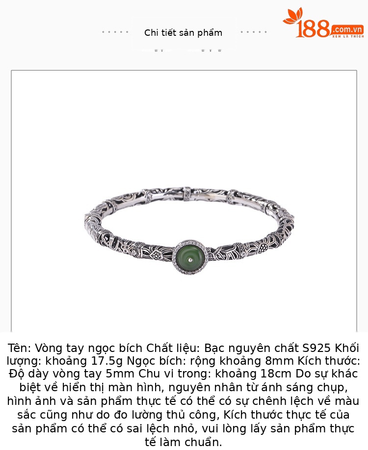 Vòng tay bạc S925 kết hợp ngọc bích Hotan phong cách vintage khảm bạc — Khoảng 17,5g chi tiết 3