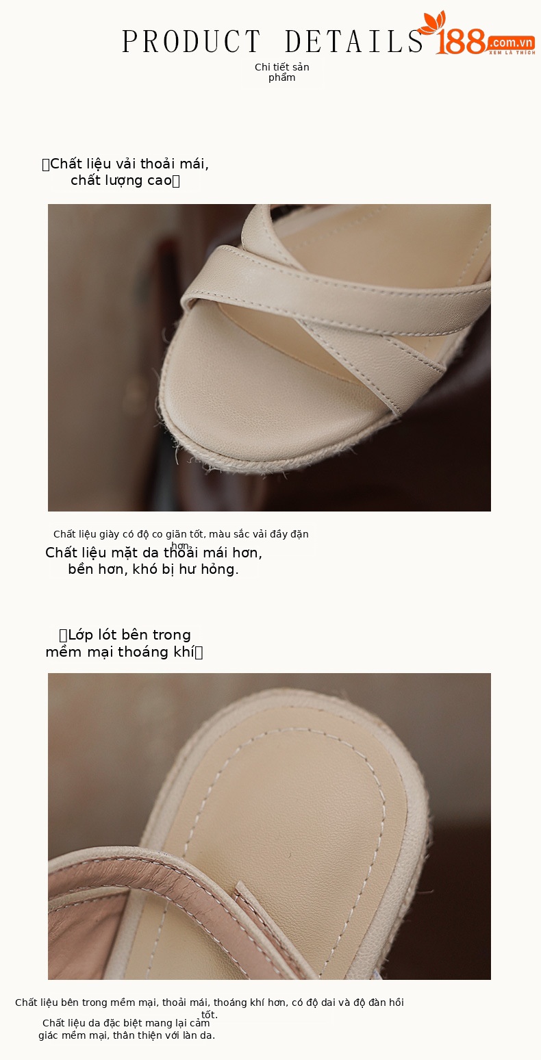 Sandal cao gót nữ hở mũi phong cách Pháp, gót 10 cm, đế rơm dày, quai ngang khóa — màu nâu, màu trắng ngà chi tiết 7