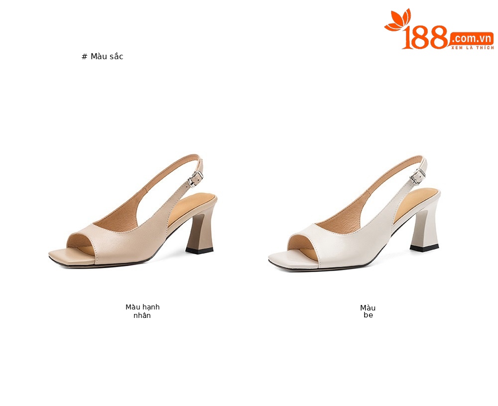 Sandal cao gót nữ mũi vuông hở ngón, quai ngang một dây, gót vuông ổn định — màu trắng ngà chi tiết 5