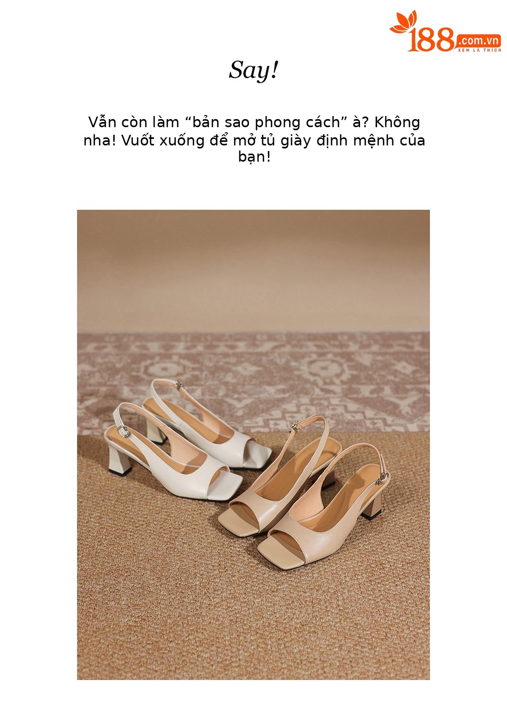 Sandal cao gót nữ mũi vuông hở ngón, quai ngang một dây, gót vuông ổn định — màu trắng ngà chi tiết 7