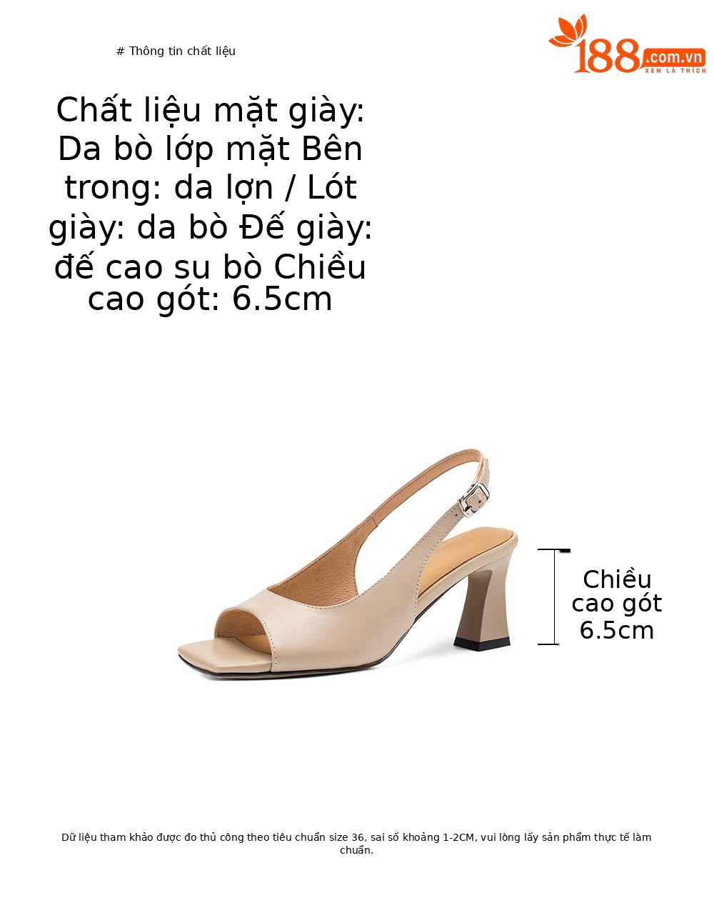 Sandal cao gót nữ mũi vuông hở ngón, quai ngang một dây, gót vuông ổn định — màu trắng ngà chi tiết 4