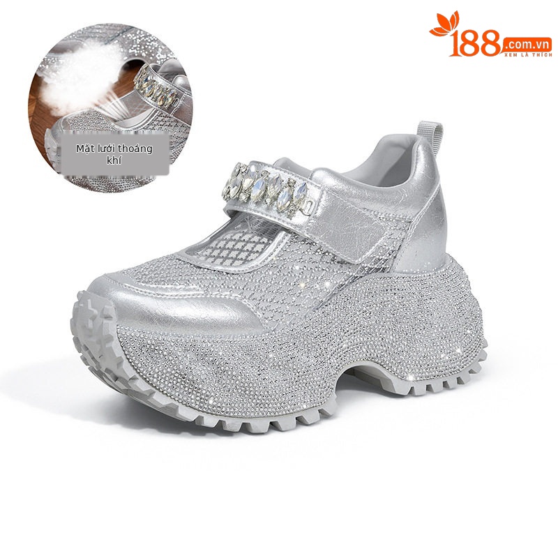 Sandal cao gót nữ hở mũi quai ngang đính đá gót siêu cao 10 cm — Bạc, Đen, Trắng