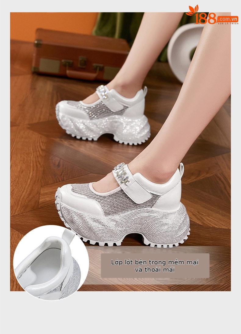 Sandal cao gót nữ hở mũi quai ngang đính đá gót siêu cao 10 cm — Bạc, Đen, Trắng chi tiết 5