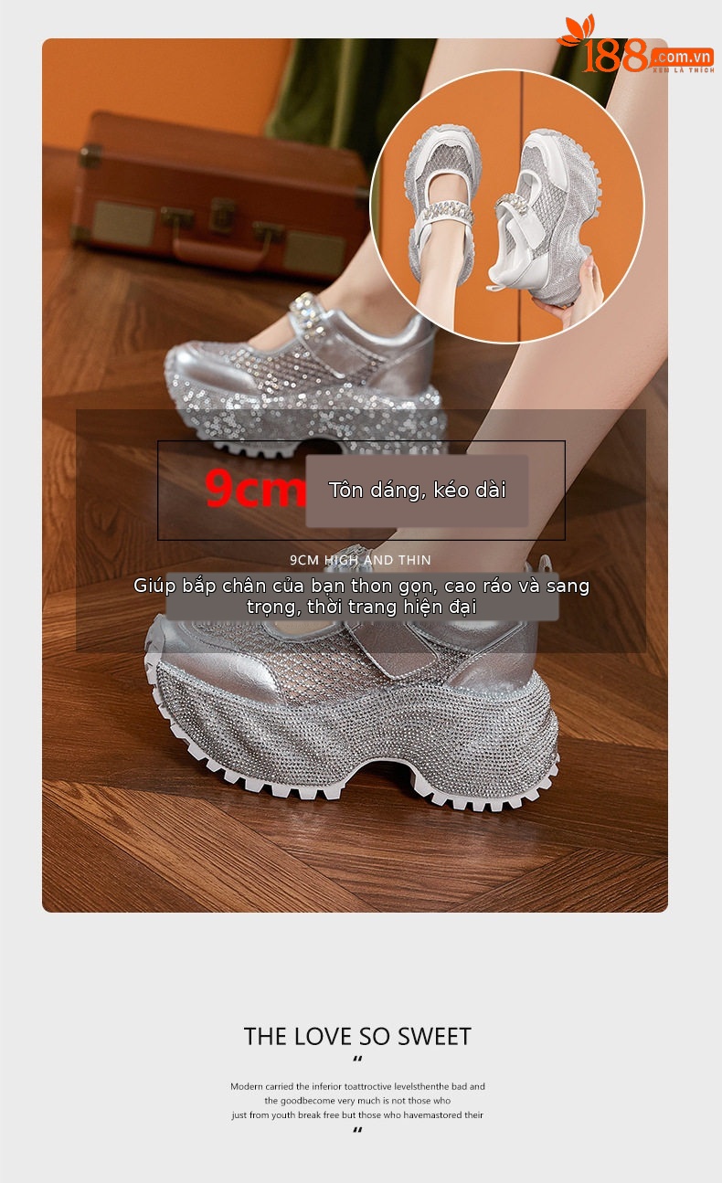 Sandal cao gót nữ hở mũi quai ngang đính đá gót siêu cao 10 cm — Bạc, Đen, Trắng chi tiết 9