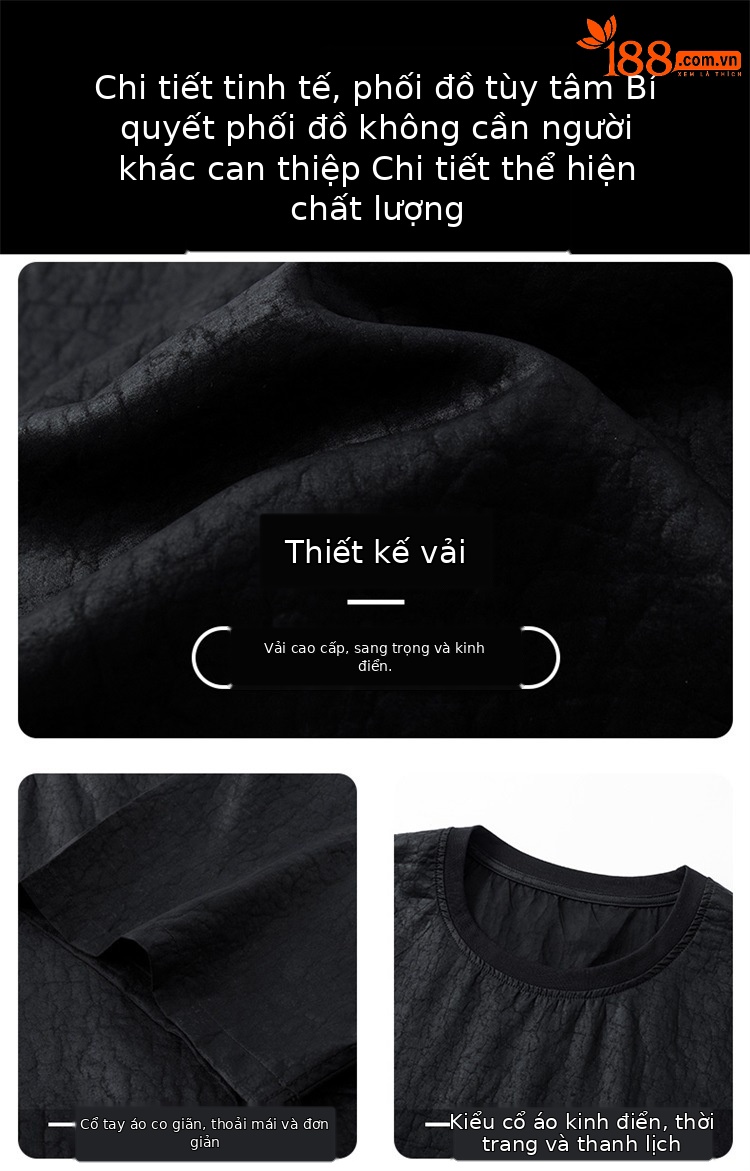 Áo thun nam cổ tròn basic dáng rộng, chất liệu cotton thoáng mát — Đen SPH8819 chi tiết 4
