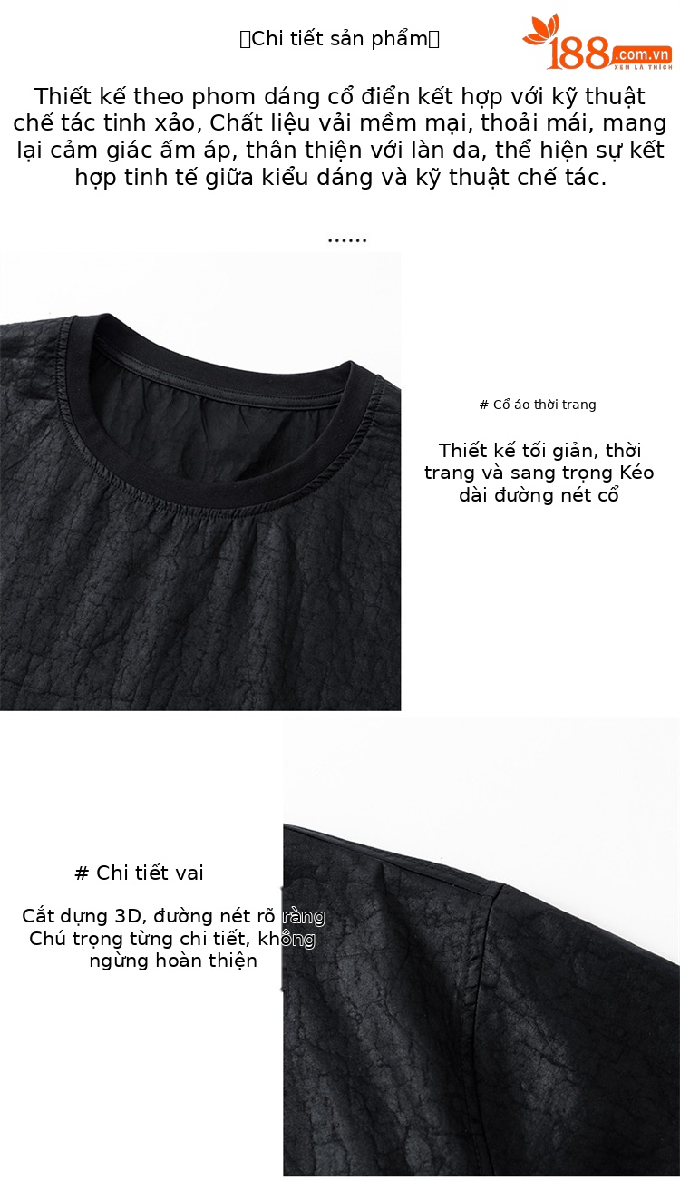Áo thun nam cổ tròn basic dáng rộng, chất liệu cotton thoáng mát — Đen SPH8819 chi tiết 5