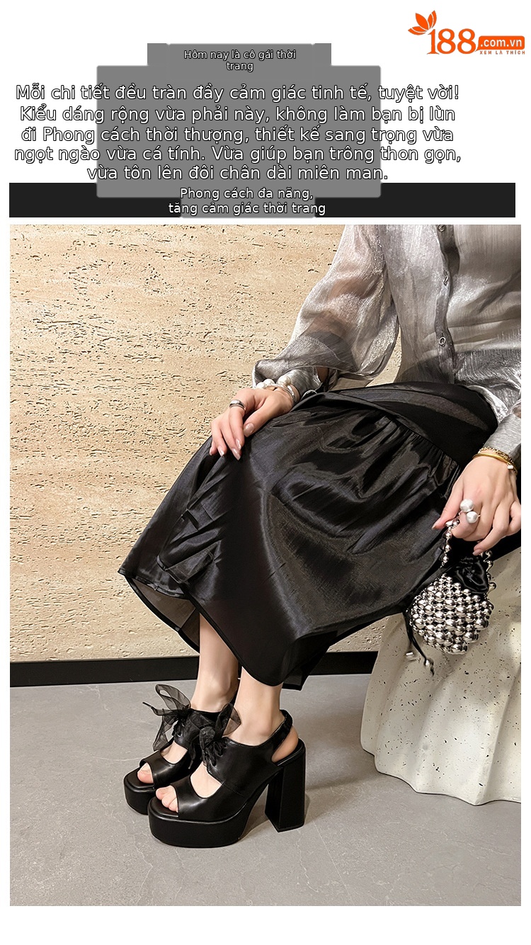 Sandal cao gót nữ hở mũi gót 12 cm đế platform quai dây ruy băng phong cách La Mã — màu đen, màu mơ chi tiết 1