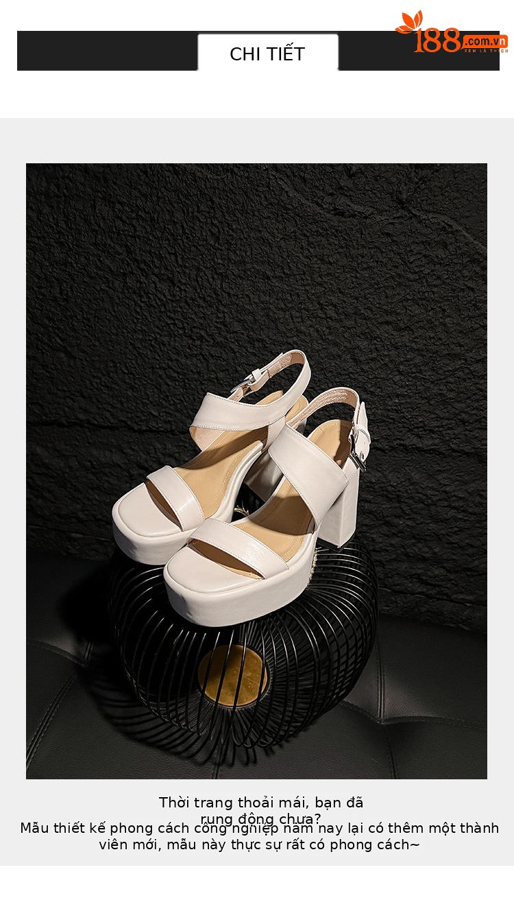 Sandal cao gót nữ mũi vuông quai ngang đế platform gót 12 cm — màu đen, màu trắng ngà chi tiết 2