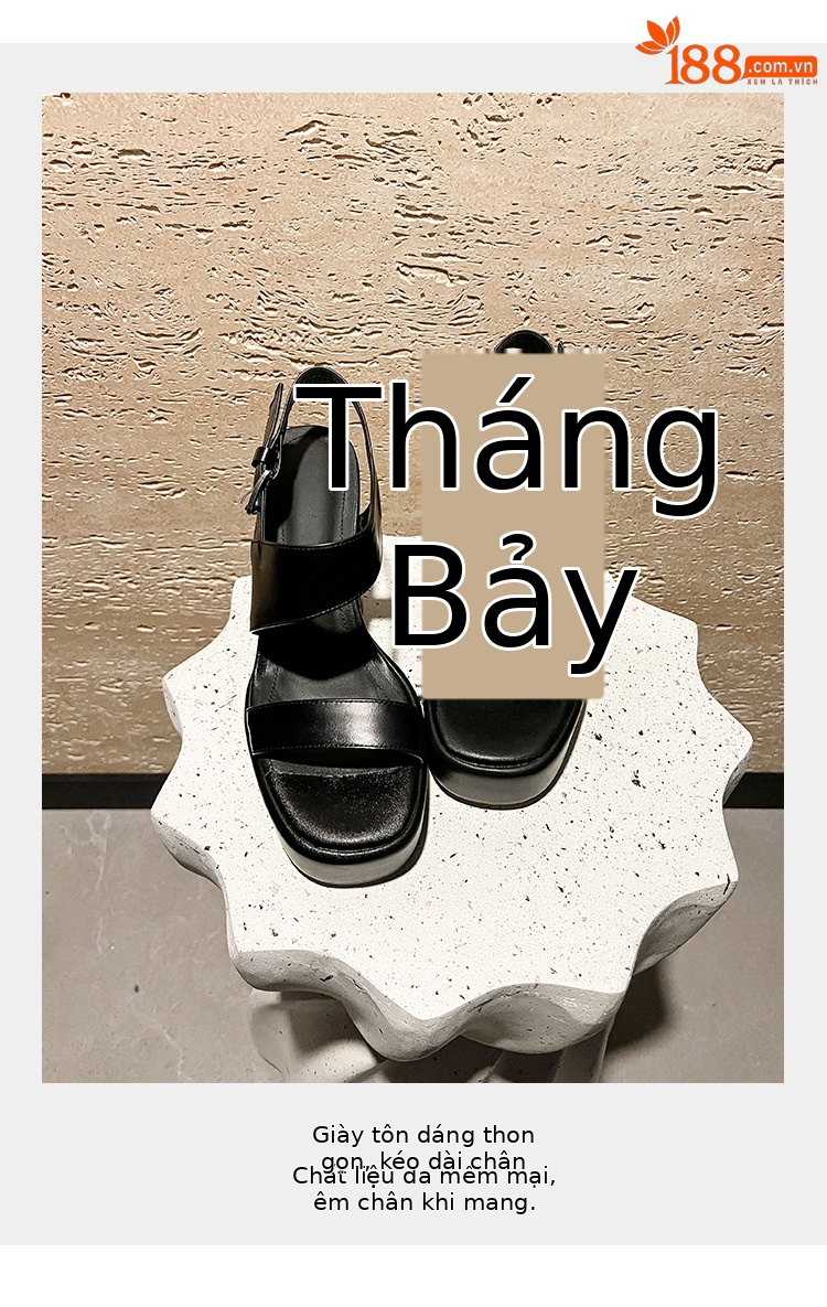 Sandal cao gót nữ mũi vuông quai ngang đế platform gót 12 cm — màu đen, màu trắng ngà chi tiết 3