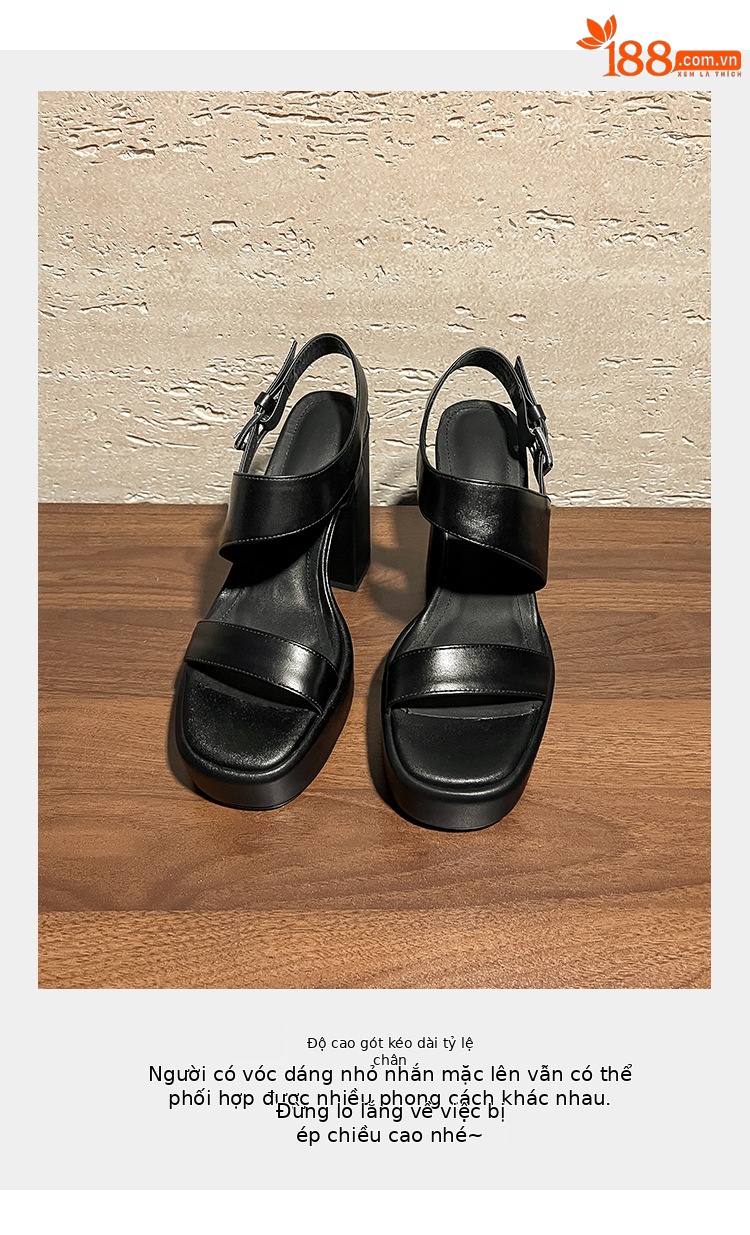 Sandal cao gót nữ mũi vuông quai ngang đế platform gót 12 cm — màu đen, màu trắng ngà chi tiết 6