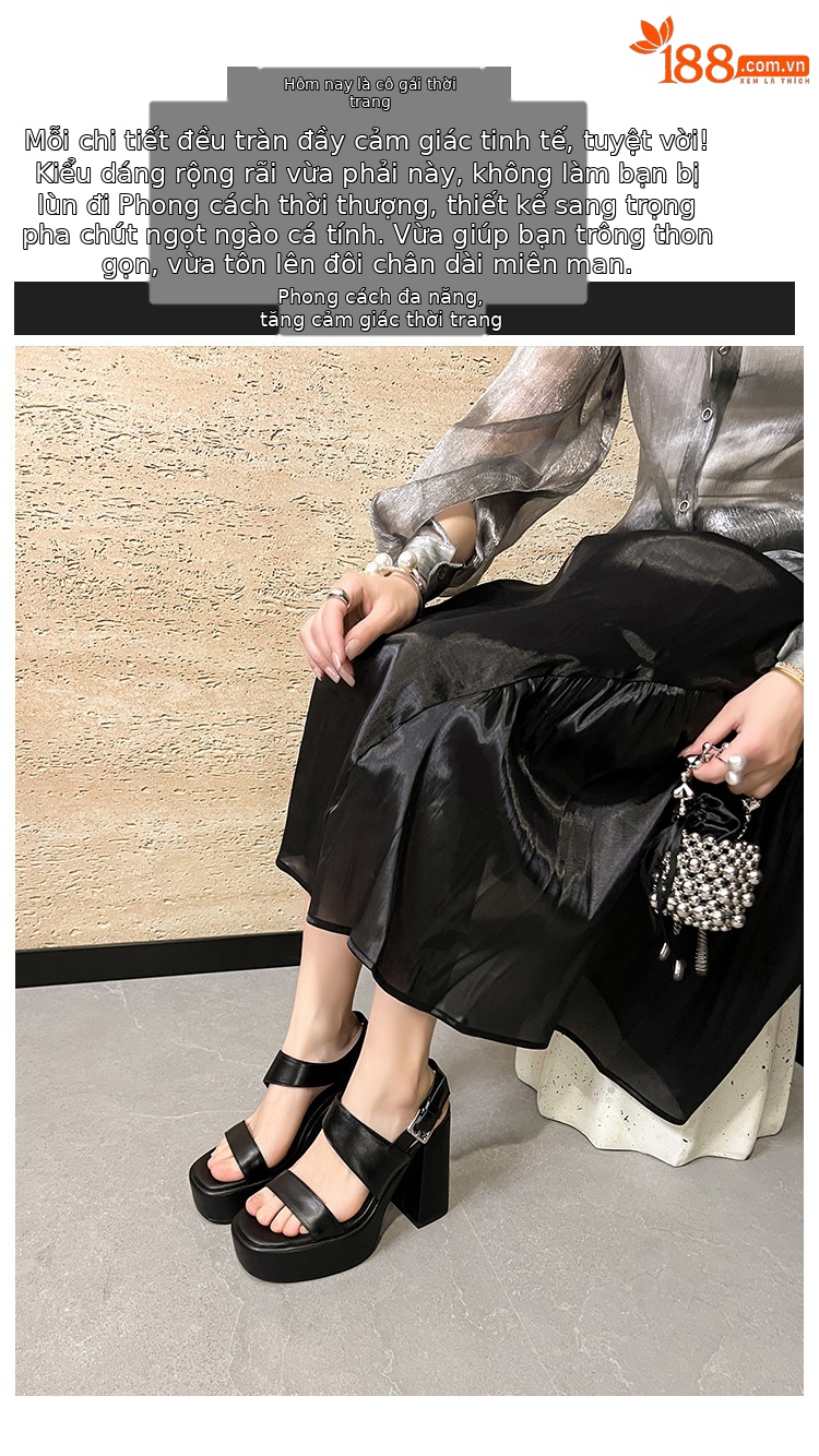 Sandal cao gót nữ mũi vuông quai ngang đế platform gót 12 cm — màu đen, màu trắng ngà chi tiết 1