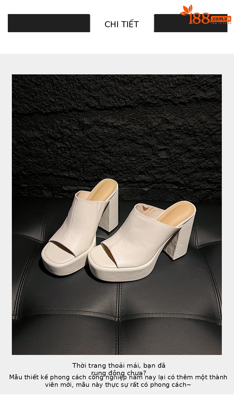 Sandal cao gót nữ mũi hở đế platform da bò thật gót siêu cao 12 cm — màu đen, màu trắng ngà chi tiết 4