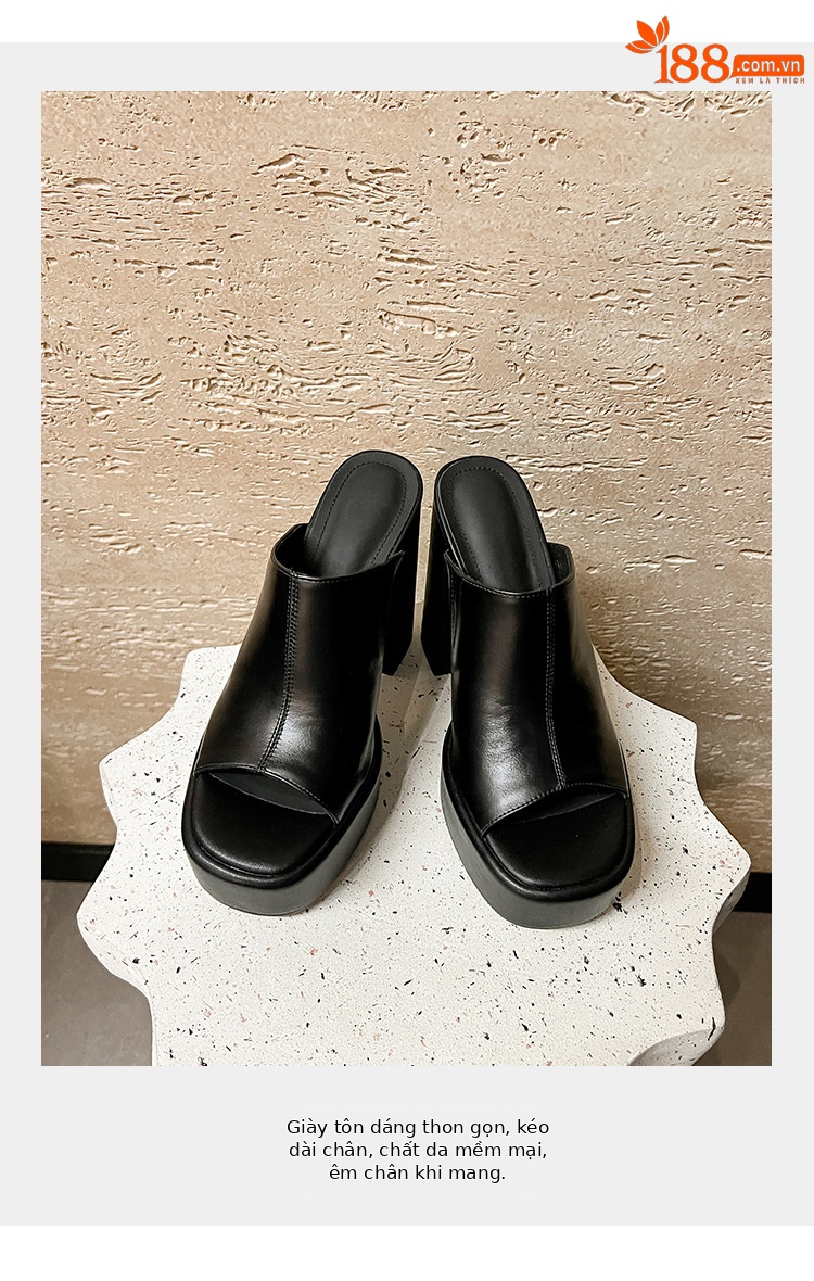 Sandal cao gót nữ mũi hở đế platform da bò thật gót siêu cao 12 cm — màu đen, màu trắng ngà chi tiết 6