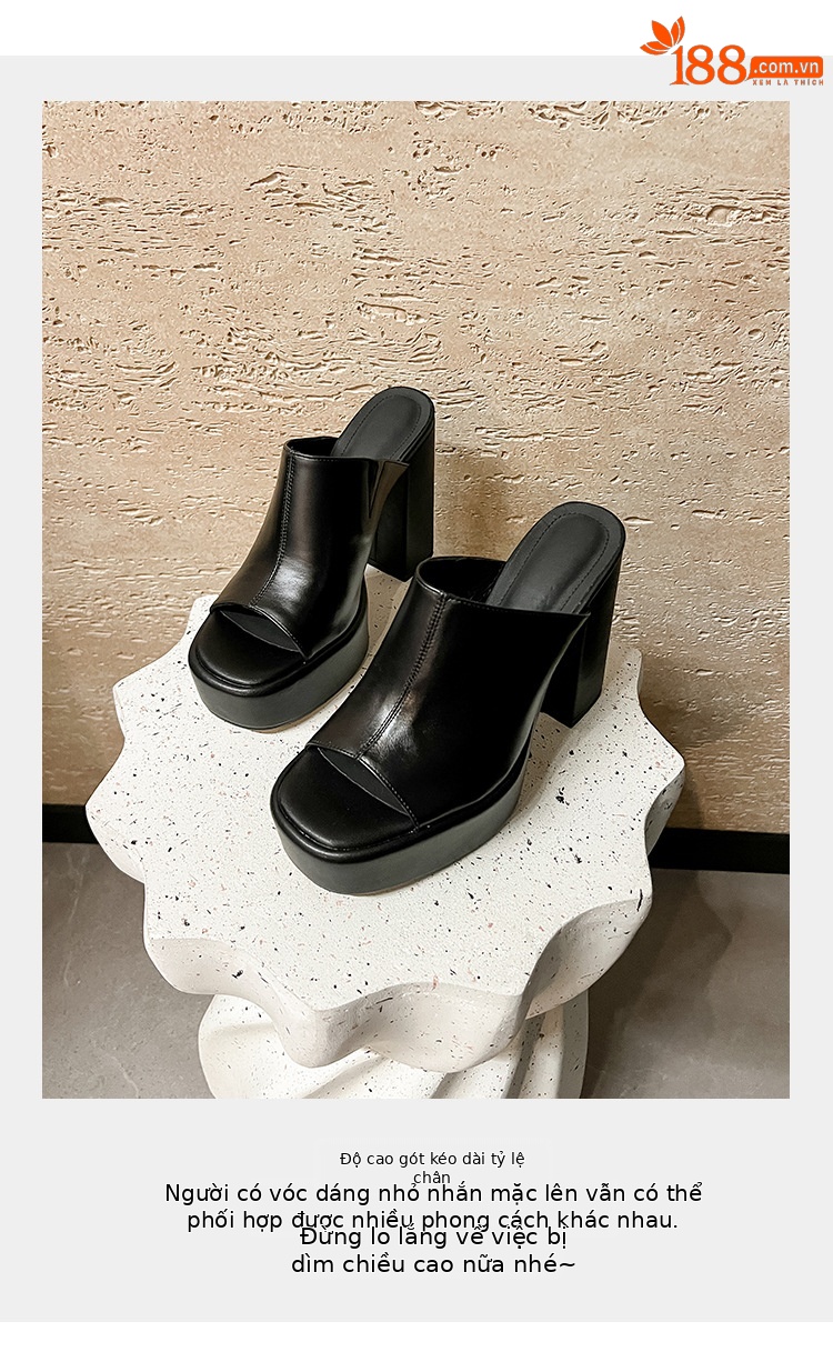 Sandal cao gót nữ mũi hở đế platform da bò thật gót siêu cao 12 cm — màu đen, màu trắng ngà chi tiết 10