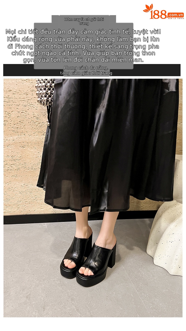 Sandal cao gót nữ mũi hở đế platform da bò thật gót siêu cao 12 cm — màu đen, màu trắng ngà chi tiết 1