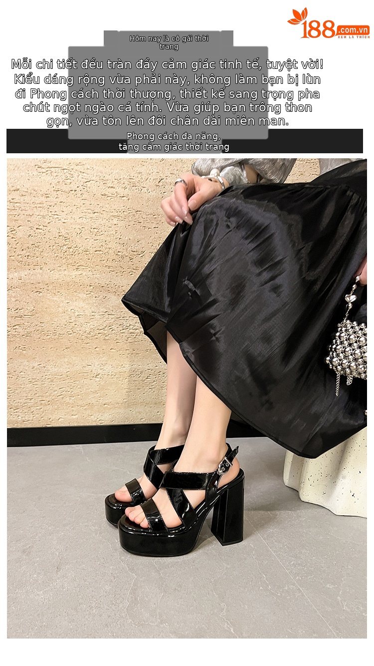 Sandal cao gót nữ quai ngang hở mũi đế xuồng dày gót vuông 9 cm — màu đen, màu trắng ngà chi tiết 1
