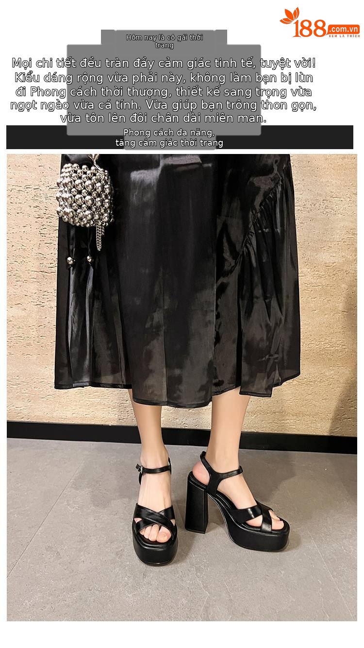 Sandal cao gót nữ quai chữ T đế xuồng gót vuông 9 cm — màu đen, màu trắng ngà chi tiết 1
