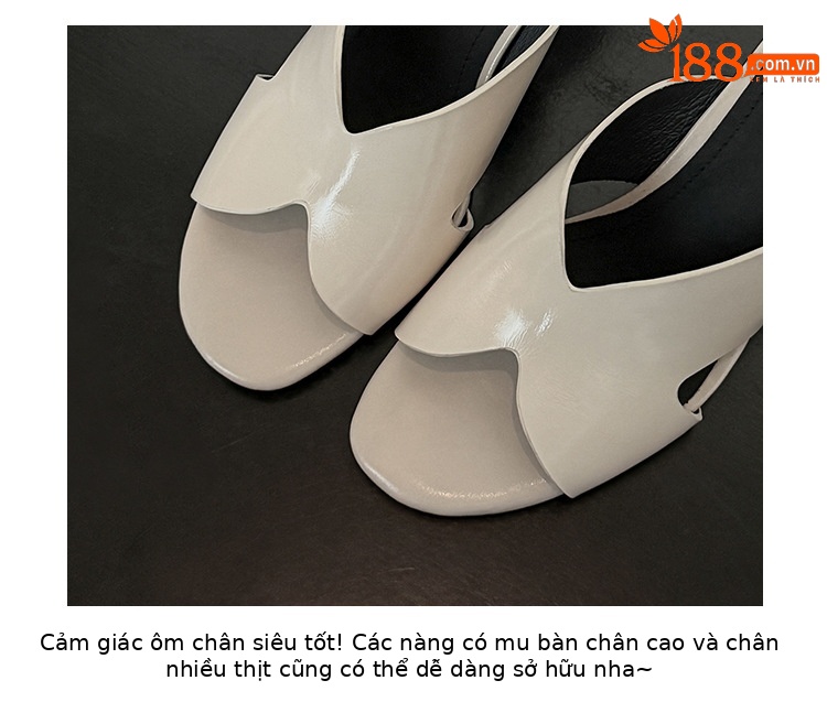 Sandal cao gót nữ hở mũi quai ngang da thật gót 8 cm — màu nâu, màu đen, màu trắng chi tiết 2