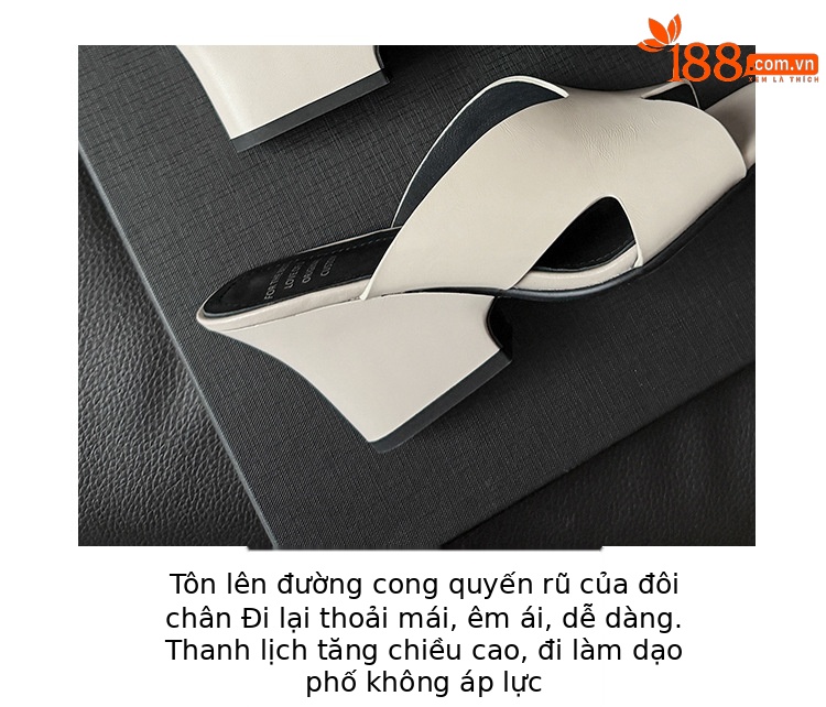 Sandal cao gót nữ hở mũi quai ngang da thật gót 8 cm — màu nâu, màu đen, màu trắng chi tiết 4