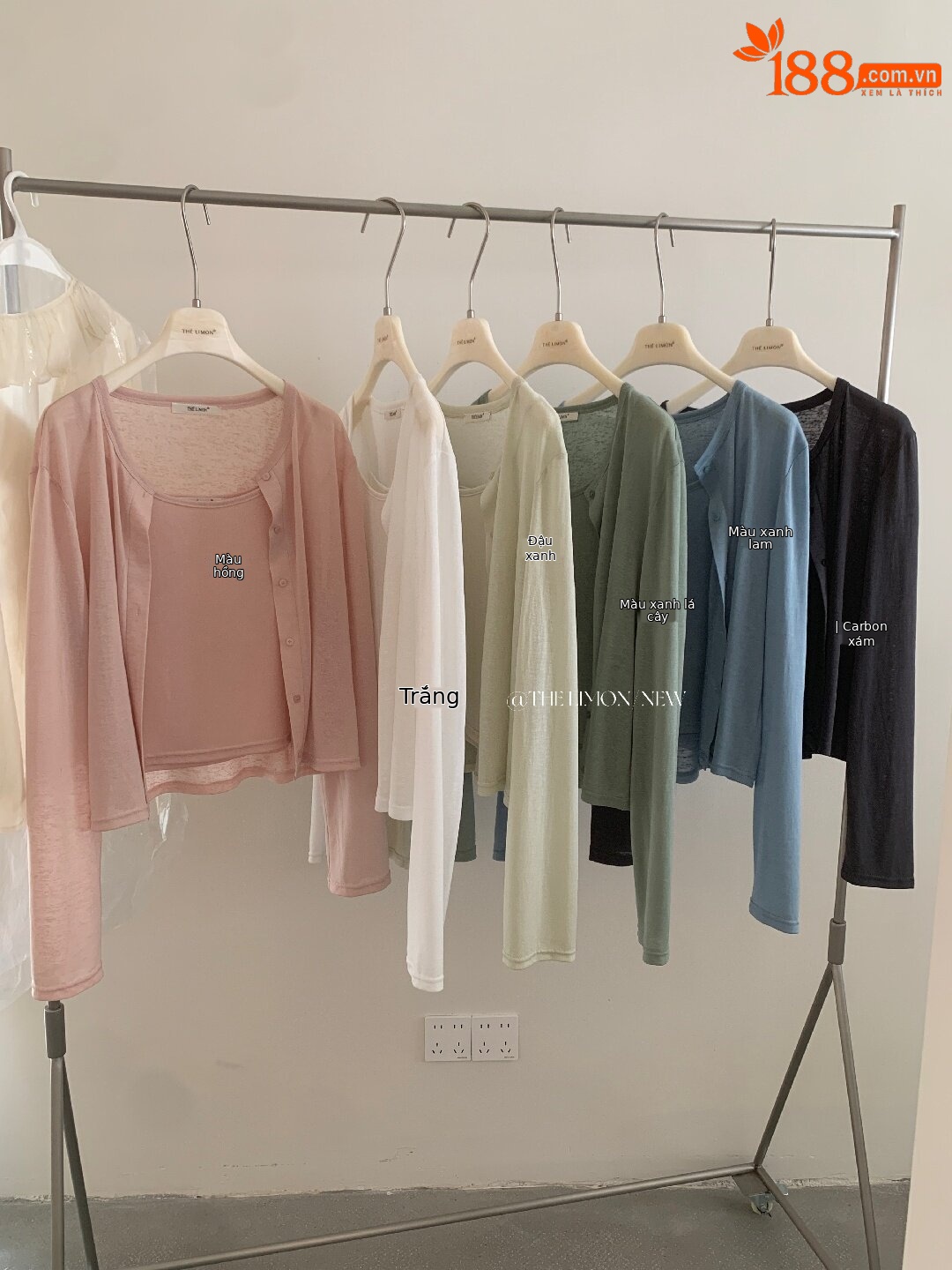 Bộ cardigan len mỏng kèm áo hai dây hai mảnh nữ mùa hè — Xám cacbon, xanh lam, màu hồng, Đậu xanh chi tiết 1