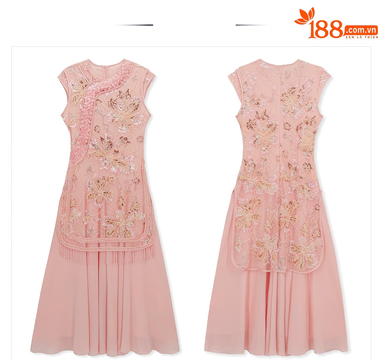 Đầm maxi nữ thêu hoa cao cấp kiểu mới — màu hồng chi tiết 15