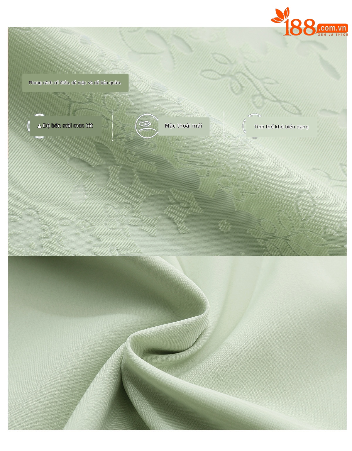 Bộ áo sơ mi họa tiết jacquard kết hợp quần ống rộng cạp thun hai mảnh thời trang — Vàng kem, xanh lá cây chi tiết 7