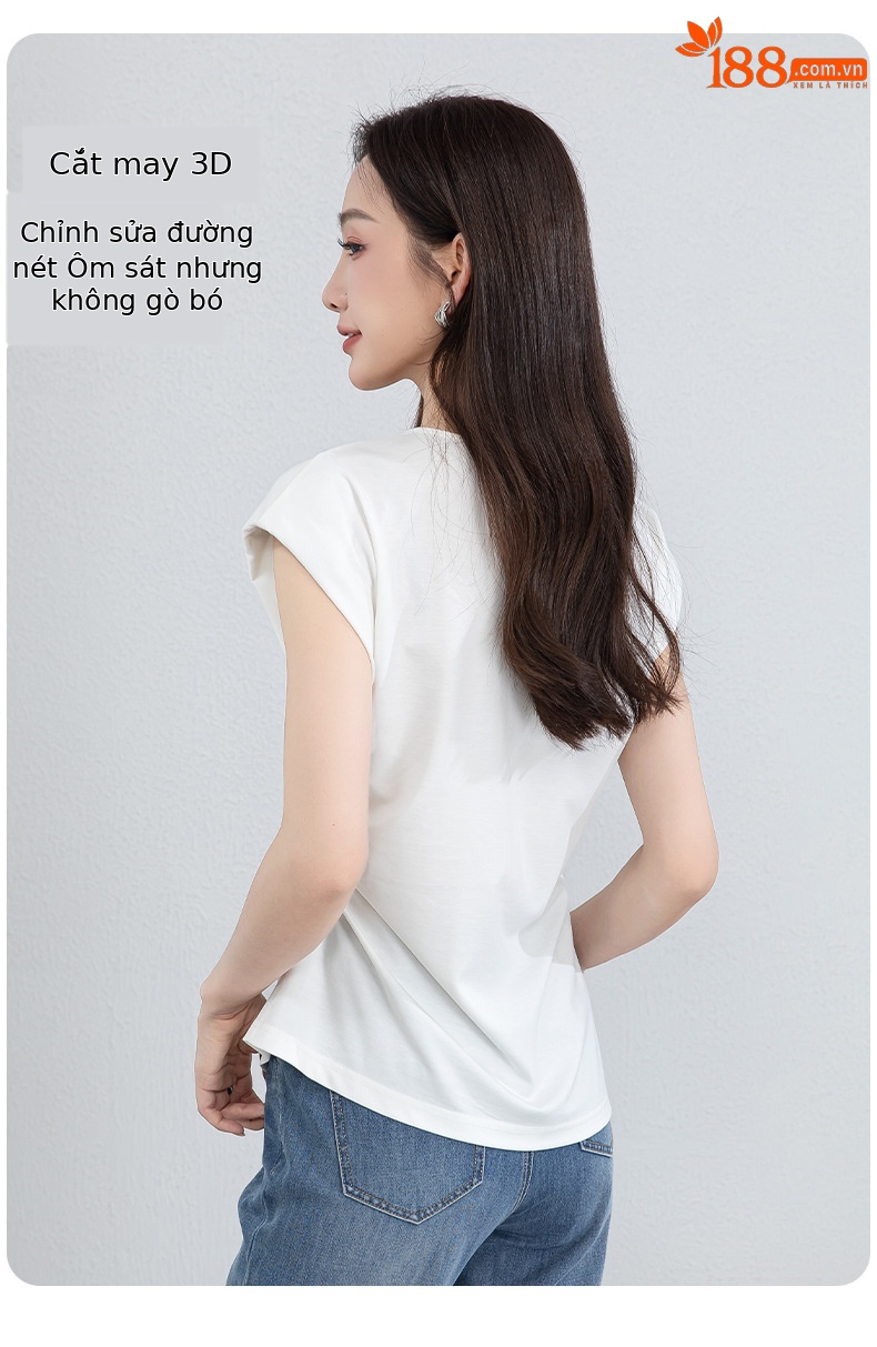 Áo thun nữ không tay cổ tròn chất liệu tơ tằm dệt kim thiết kế xếp li bên hông tạo hiệu ứng thon gọn — màu đen chi tiết 13