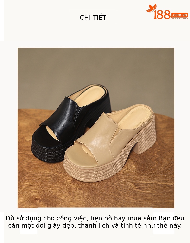 Sandal cao gót nữ quai ngang mũi hở đế platform gót vuông 9 cm — màu đen, màu mơ chi tiết 2