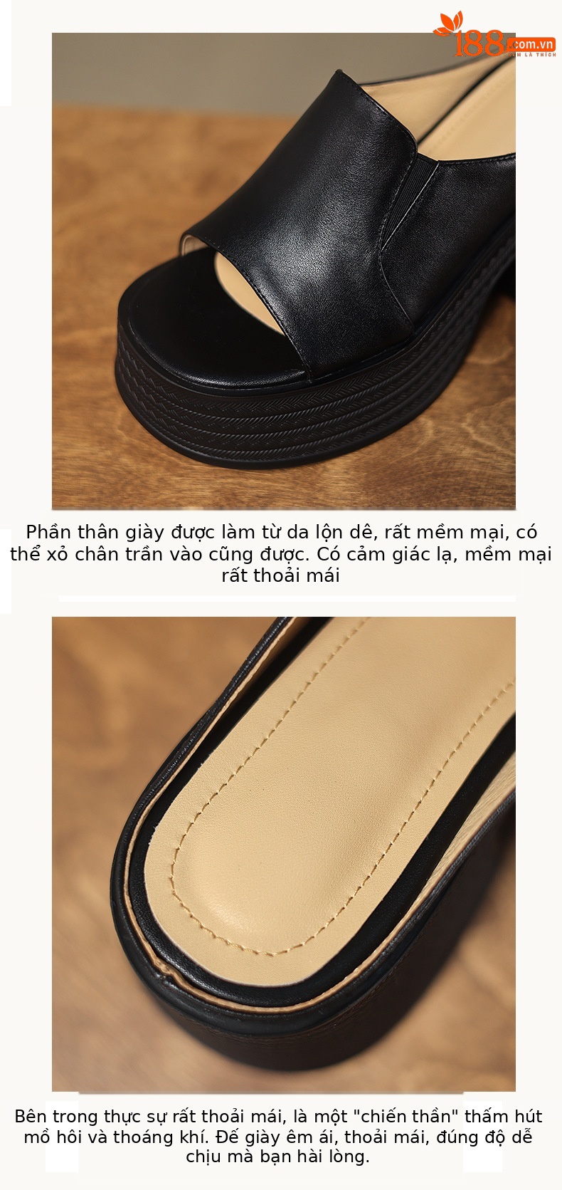 Sandal cao gót nữ quai ngang mũi hở đế platform gót vuông 9 cm — màu đen, màu mơ chi tiết 3