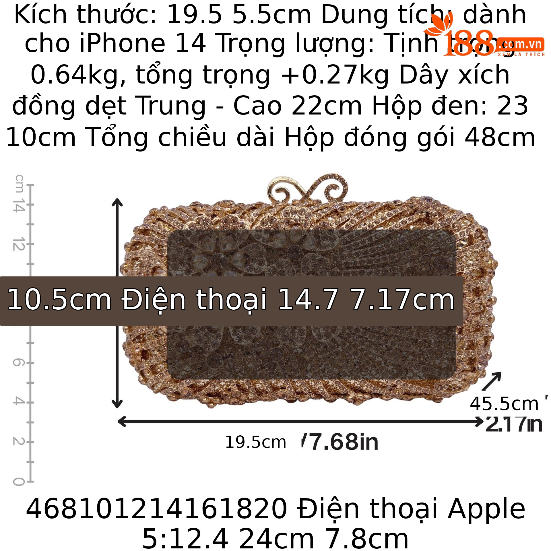 Túi clutch nữ đính đá dạ hội pha lê lấp lánh — màu vàng, bạc