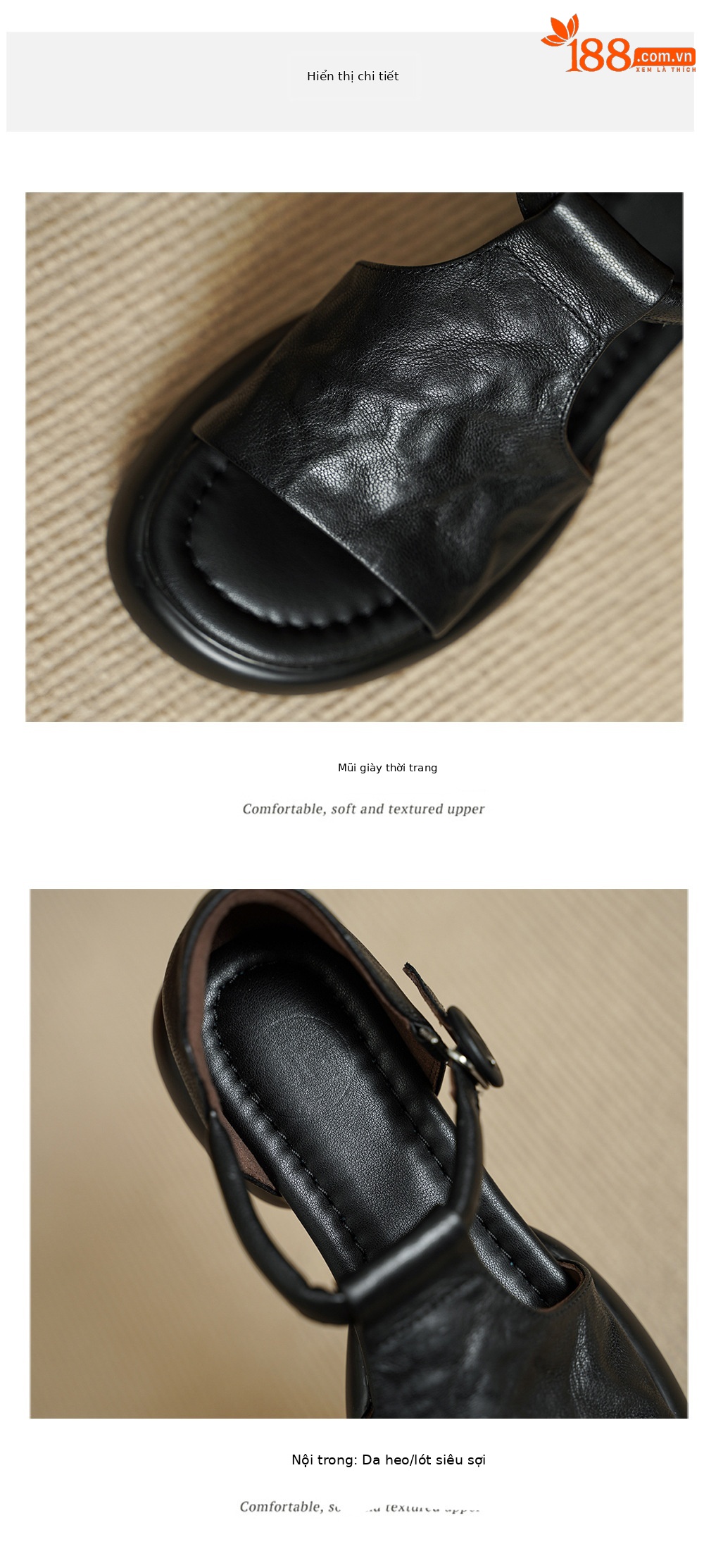 Sandal nữ da cừu mềm đế dày hở mũi, quai chữ T, gót thấp 3 cm, dán ma thuật — Vàng nâu chi tiết 13