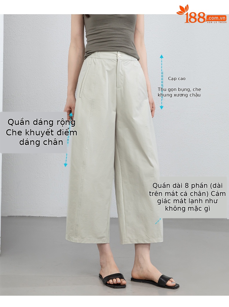Quần culottes nữ ống rộng cạp cao dáng bong bóng, chất vải mỏng mùa hè, che hông tôn dáng — Hổ phách gừng chi tiết 4