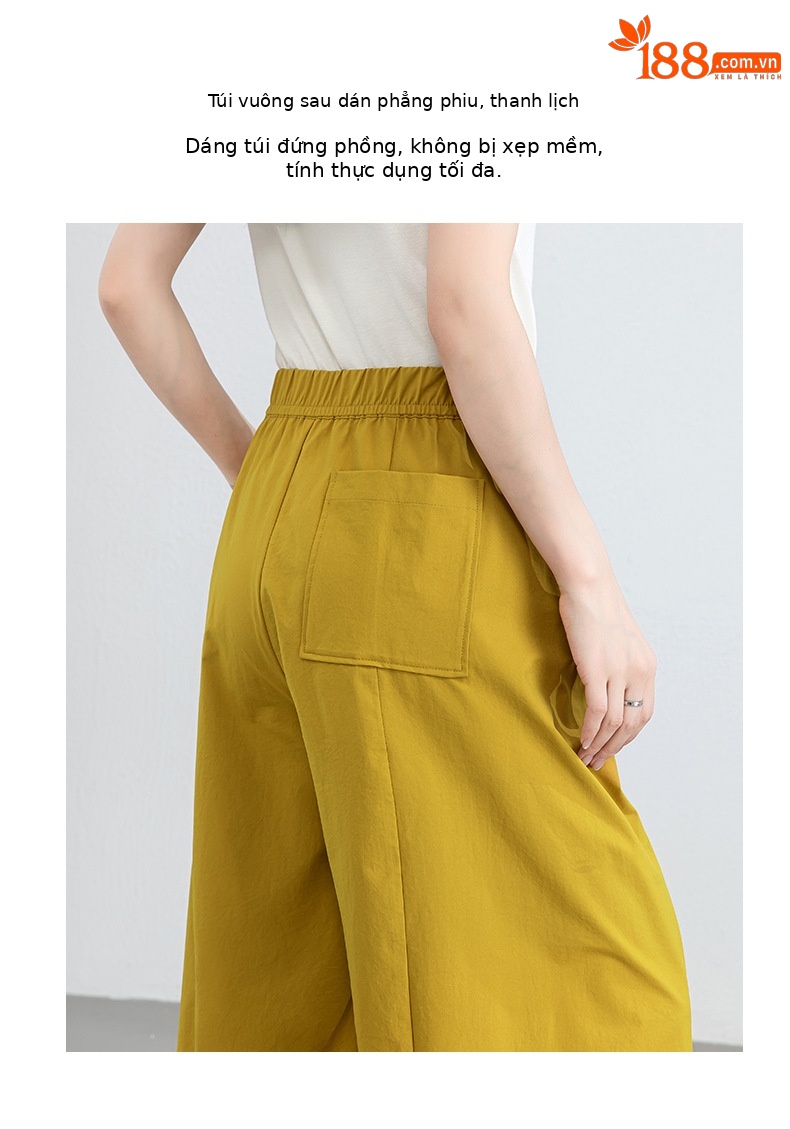 Quần culottes nữ ống rộng cạp cao dáng bong bóng, chất vải mỏng mùa hè, che hông tôn dáng — Hổ phách gừng chi tiết 6