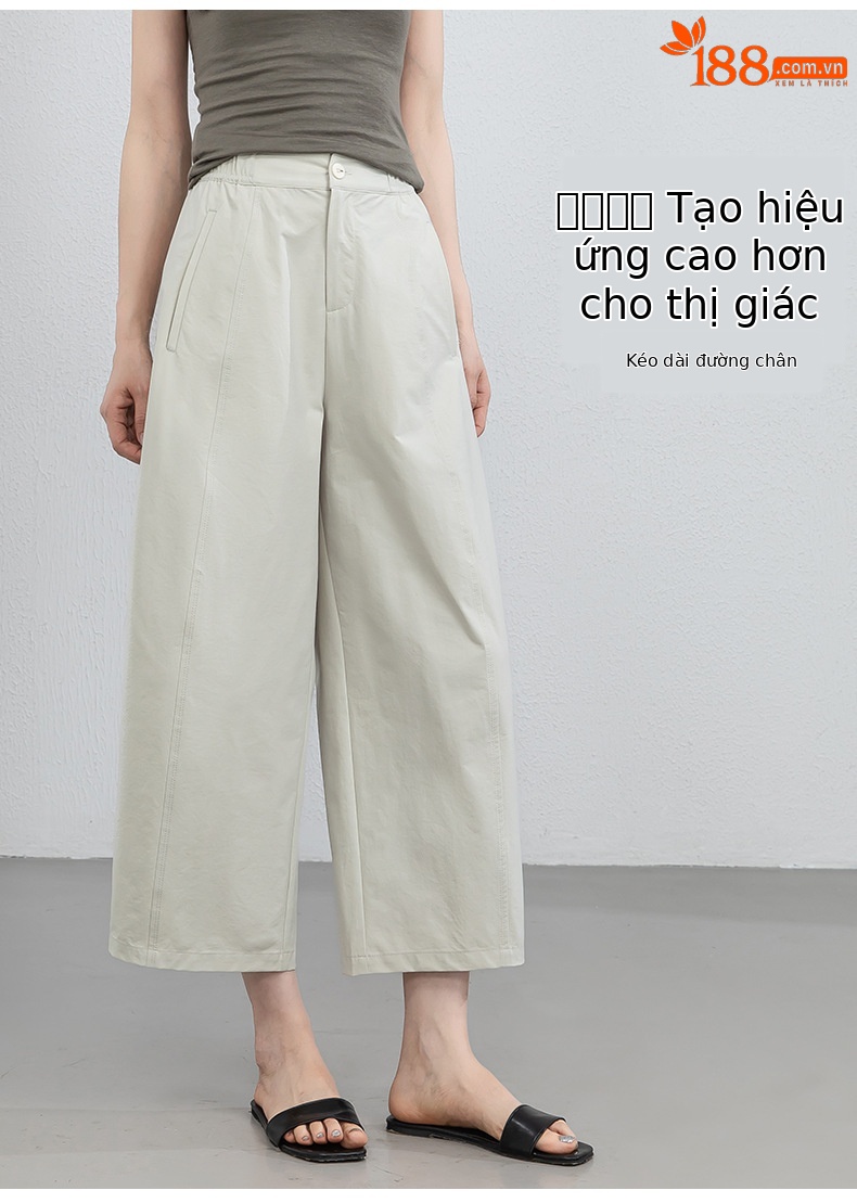 Quần culottes nữ ống rộng cạp cao dáng bong bóng, chất vải mỏng mùa hè, che hông tôn dáng — Hổ phách gừng chi tiết 9