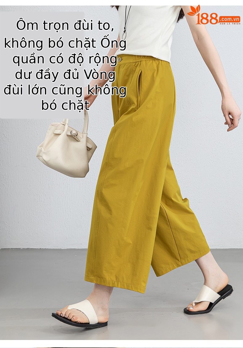 Quần culottes nữ ống rộng cạp cao dáng bong bóng, chất vải mỏng mùa hè, che hông tôn dáng — Hổ phách gừng chi tiết 12