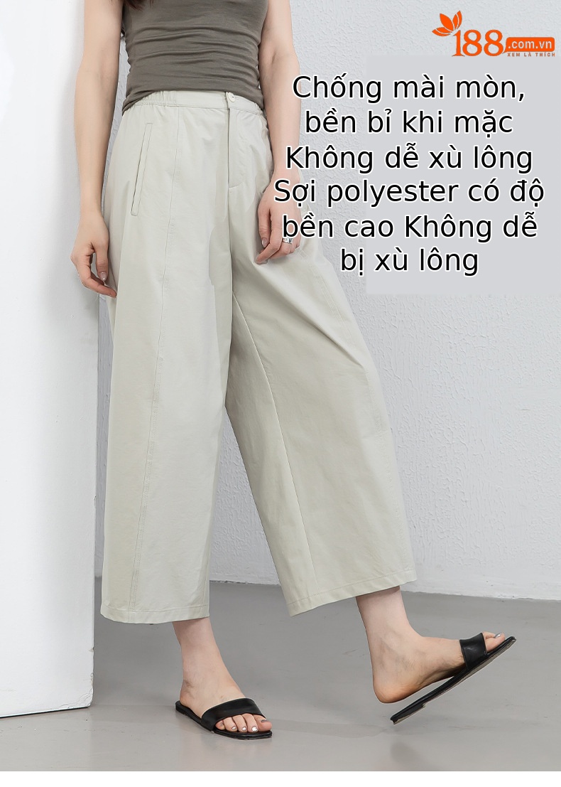 Quần culottes nữ ống rộng cạp cao dáng bong bóng, chất vải mỏng mùa hè, che hông tôn dáng — Hổ phách gừng chi tiết 13