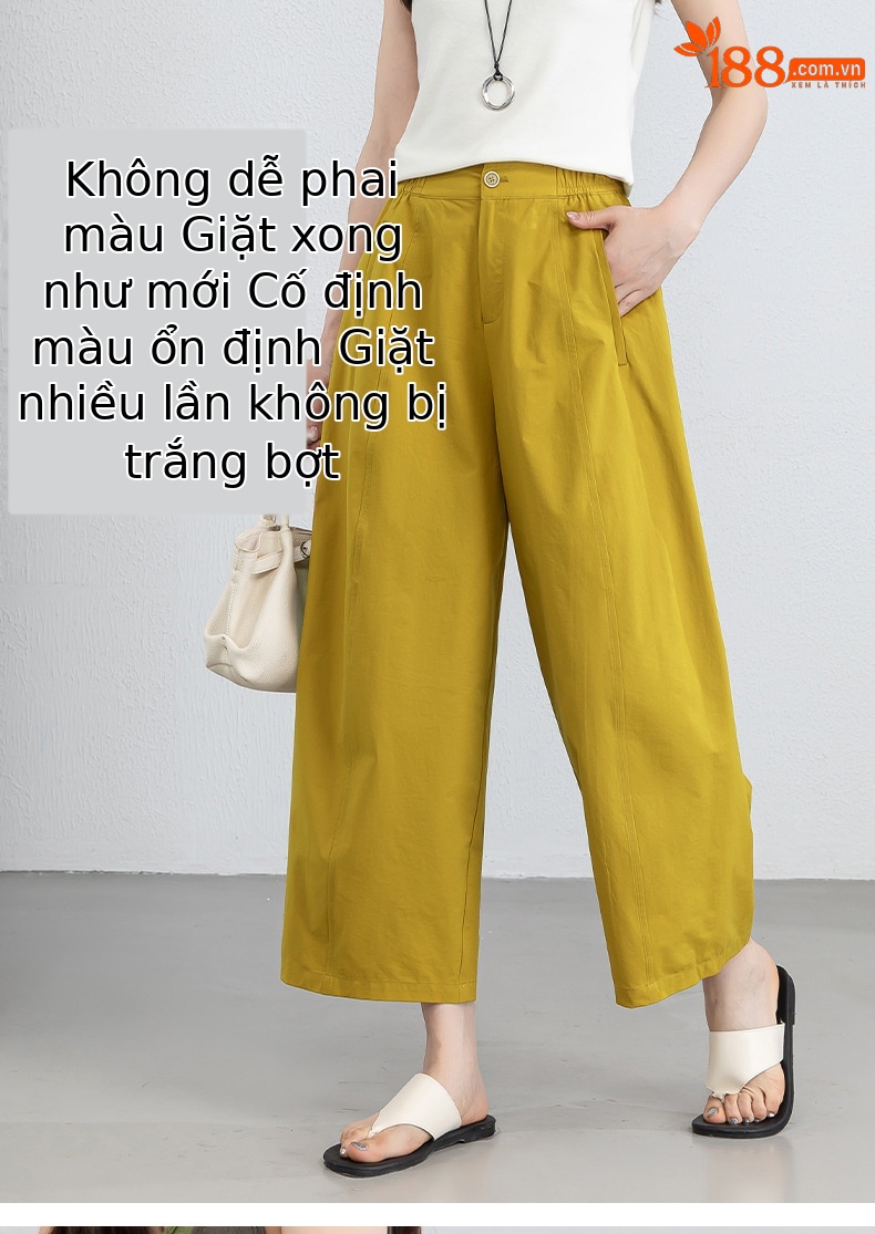 Quần culottes nữ ống rộng cạp cao dáng bong bóng, chất vải mỏng mùa hè, che hông tôn dáng — Hổ phách gừng chi tiết 14