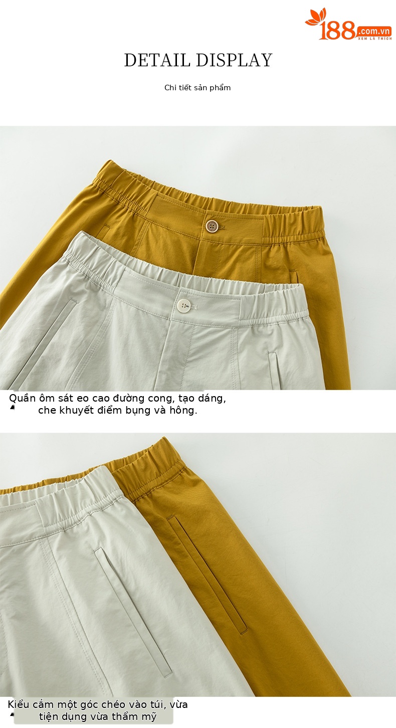 Quần culottes nữ ống rộng cạp cao dáng bong bóng, chất vải mỏng mùa hè, che hông tôn dáng — Hổ phách gừng chi tiết 16