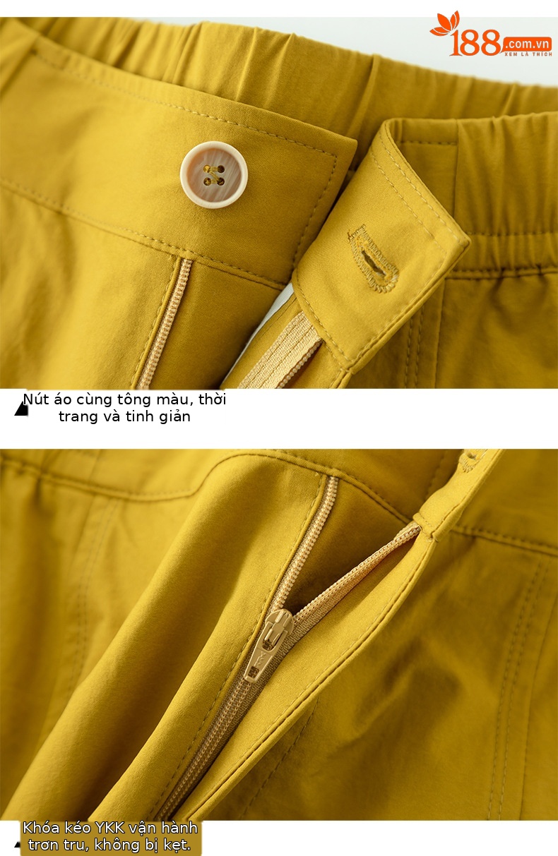 Quần culottes nữ ống rộng cạp cao dáng bong bóng, chất vải mỏng mùa hè, che hông tôn dáng — Hổ phách gừng chi tiết 17