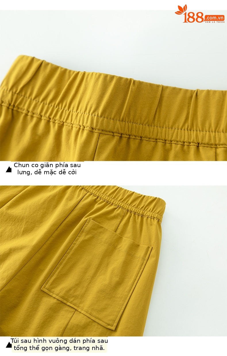 Quần culottes nữ ống rộng cạp cao dáng bong bóng, chất vải mỏng mùa hè, che hông tôn dáng — Hổ phách gừng chi tiết 18