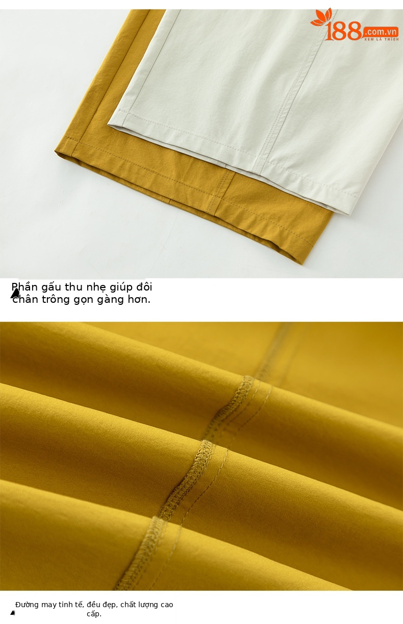Quần culottes nữ ống rộng cạp cao dáng bong bóng, chất vải mỏng mùa hè, che hông tôn dáng — Hổ phách gừng chi tiết 19