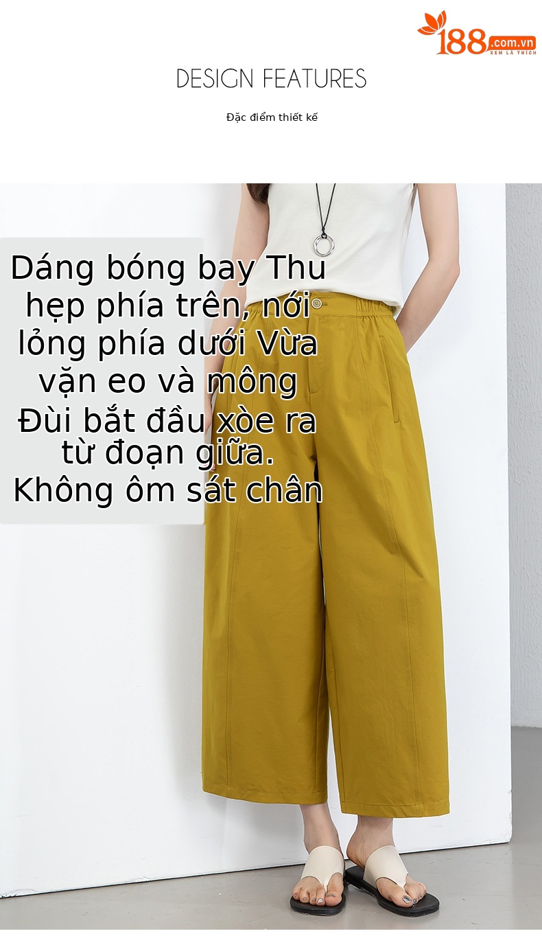 Quần culottes nữ ống rộng cạp cao dáng bong bóng, chất vải mỏng mùa hè, che hông tôn dáng — Hổ phách gừng chi tiết 8