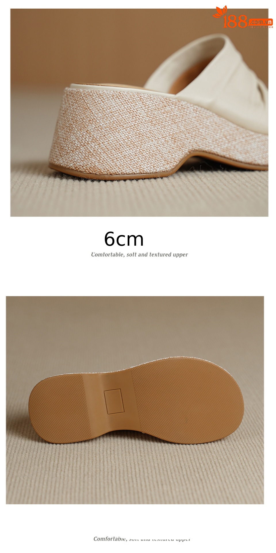Sandal nữ da cừu đế xuồng gót cao 7 cm, hở mũi quai ngang — màu trắng ngà chi tiết 15
