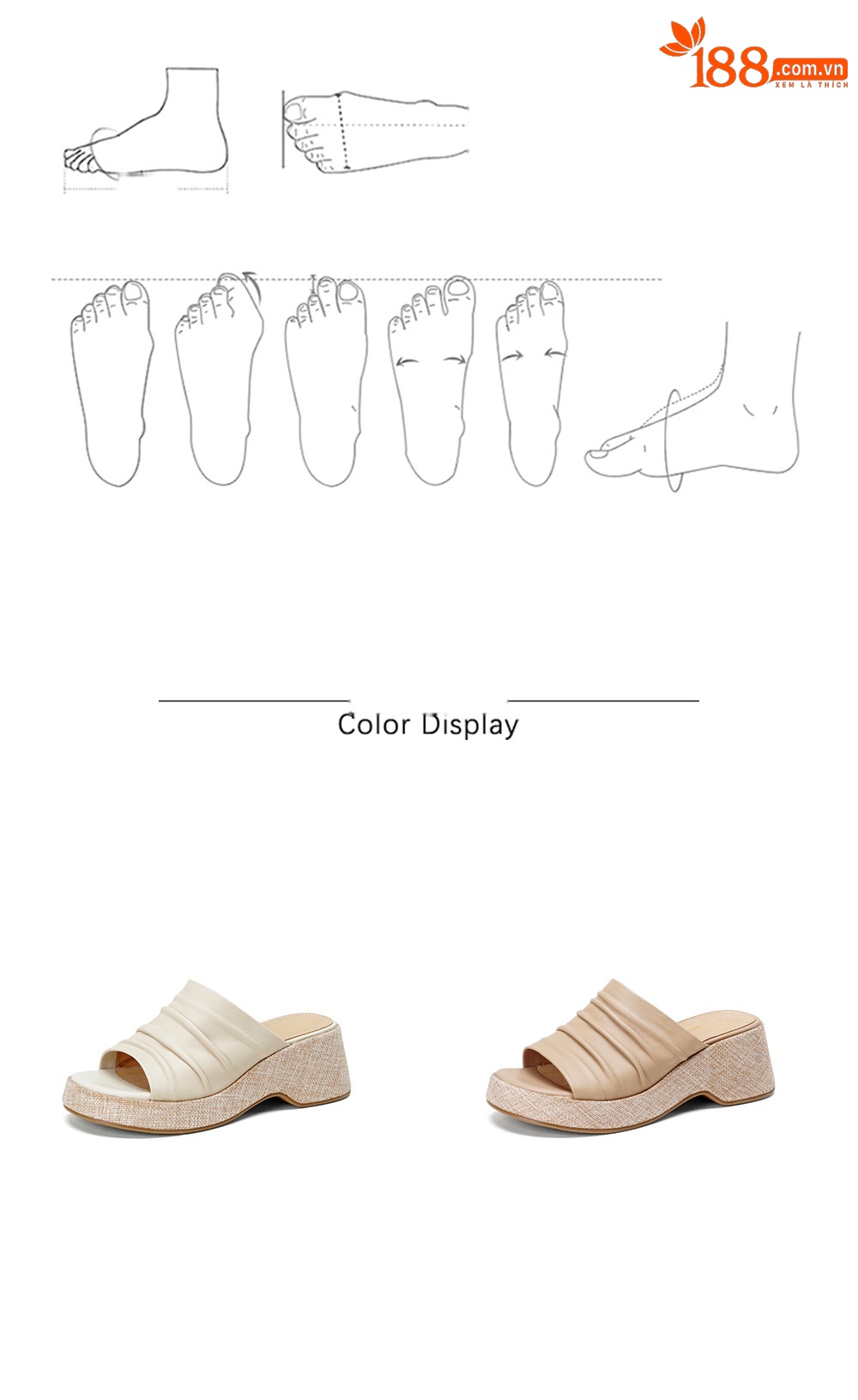 Sandal nữ da cừu đế xuồng gót cao 7 cm, hở mũi quai ngang — màu trắng ngà chi tiết 4