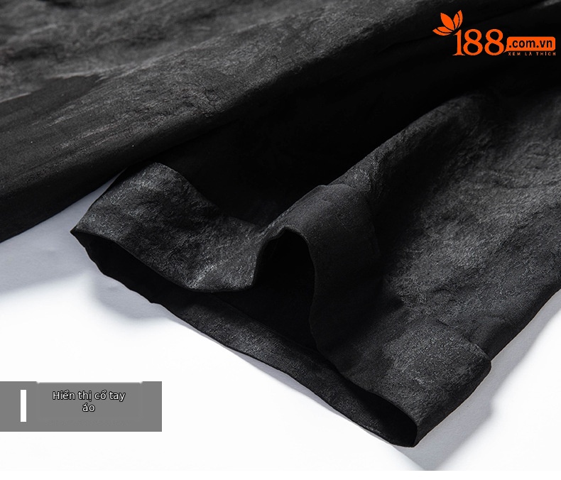 Áo sơ mi ngắn tay nam mulberry silk mỏng nhẹ mùa hè dáng rộng — Đen 26A230 chi tiết 15