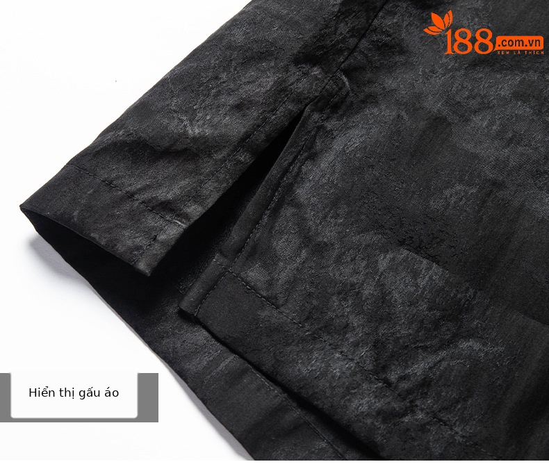 Áo sơ mi ngắn tay nam mulberry silk mỏng nhẹ mùa hè dáng rộng — Đen 26A230 chi tiết 16